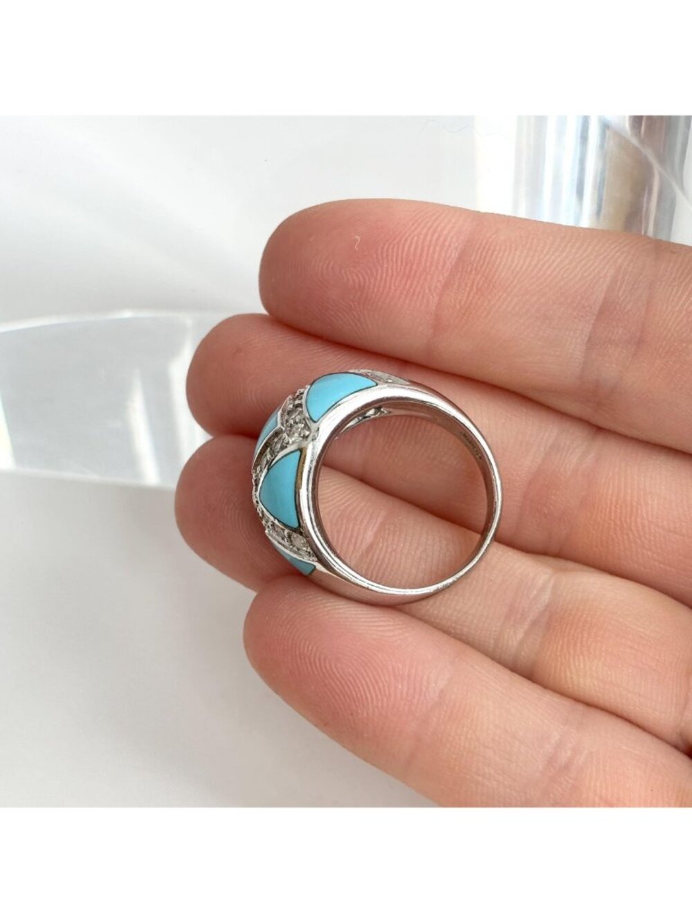 Sleeping Beauty Turquoise Geometric Sterling Silver 925 Vintage Ring - sz 7.75 - Picture 10 of 14